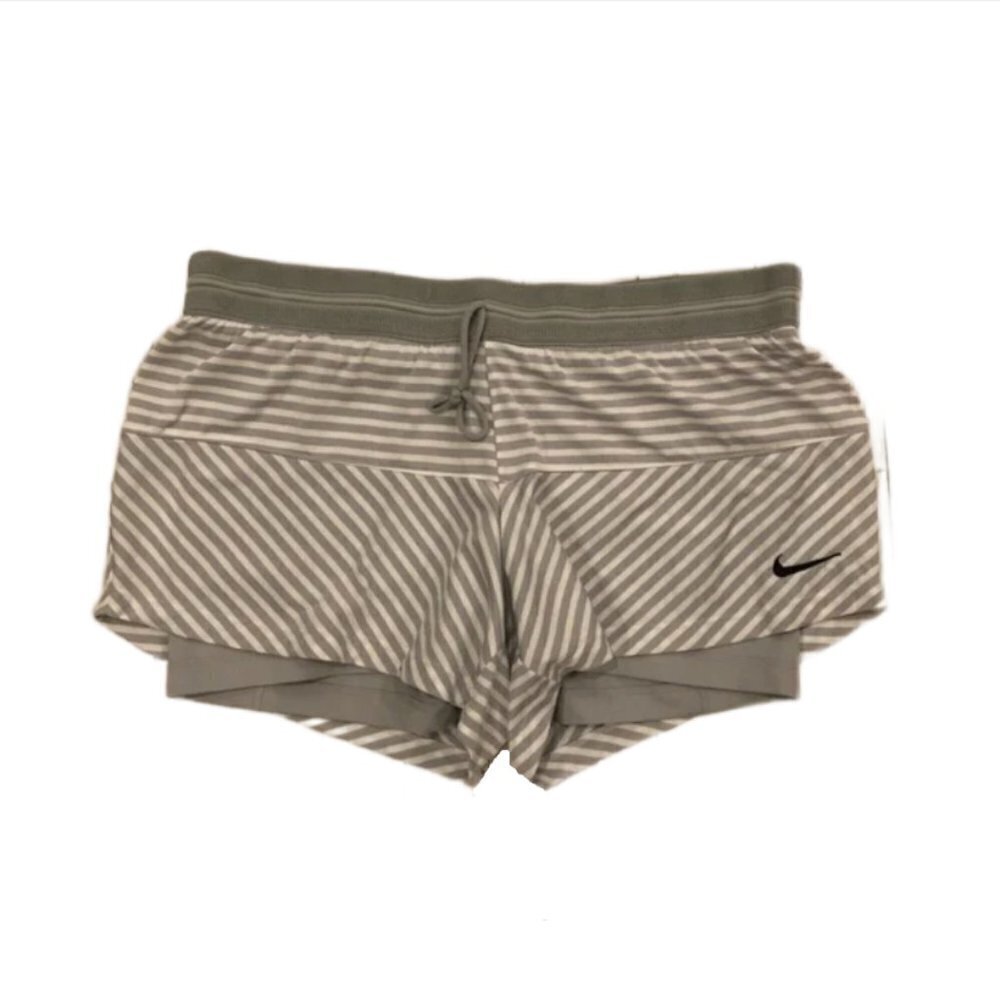 Nike Dri Fit Gray and White Striped Workout Shorts With Spandex built in